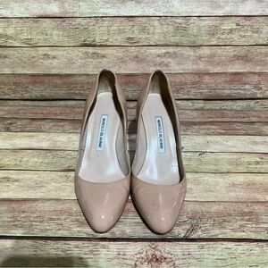 Nude Patent Leather Manolo Pumps